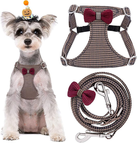 Puppytie No Pull Small Dog Harness with Multifunction Dog Leash,Lightweight Soft Adjustable No Choke Escape Proof Pet Harness Vest Pet Harness Vest,Knitted Brown,S