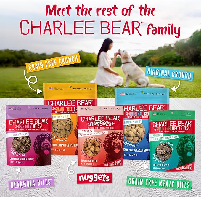 Charlee Bear Original Crunch Dog Treats, Beef Liver, 16 Ounce Resealable Bag, Low Calorie Training Treats For Dogs, Limited Ingredient, Healthy, Crunchy Dog Snacks, Made in USA