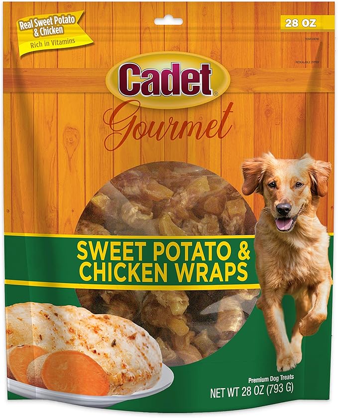 Cadet Gourmet Sweet Potato & Chicken Wraps Limited-Ingredient Dog Chews, Healthy and Natural Training Treats for Small and Large Dogs, 28 oz.