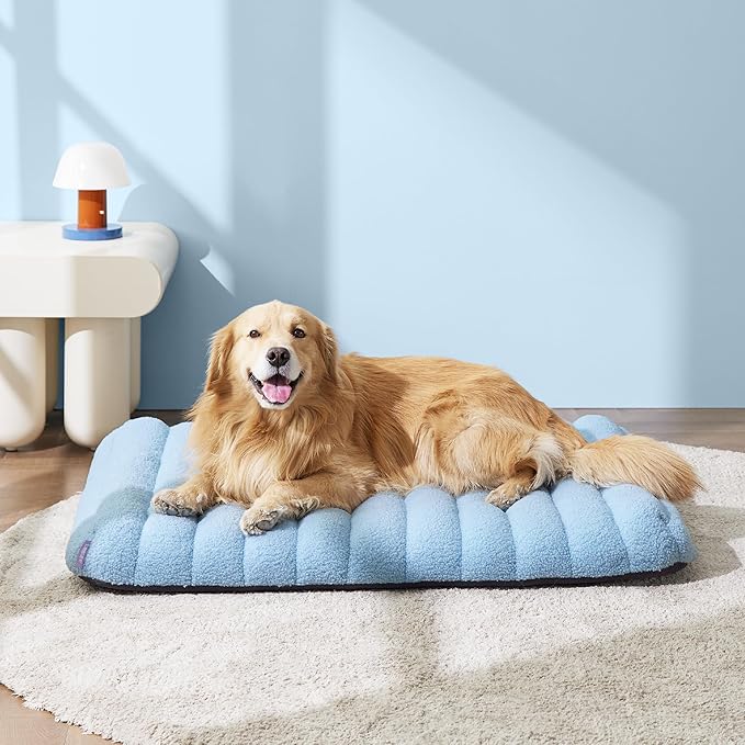 Lesure Cute Orthopedic Dog Bed for Extra Large Dogs, XL Waterproof Chic Flat Pet Beds with Removable Washable Cover, Fuzzy Thick Egg Crate Foam Pet Mat for Indoor Use (44" x 32", Blue)