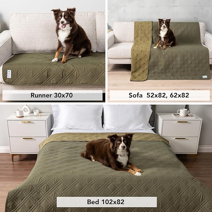 PetAmi Waterproof Couch Cover for Dogs, Waterproof Pet Blanket, Reversible Furniture Cover Sofa Protector for Pet Cat Bed, Washable Waterproof Blanket Dog Cover for Couch Seat, 102x82 Green