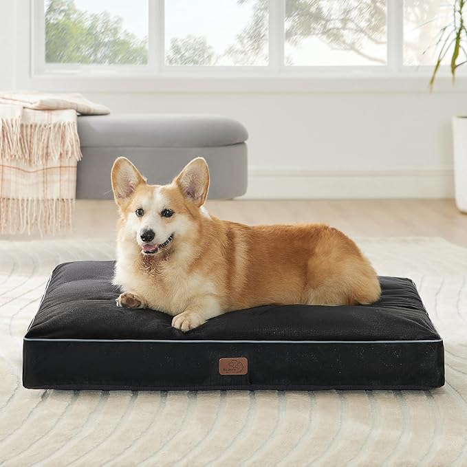 Bedsure Waterproof Dog Beds for Large Dogs - 4 Inch Thicken Up to 80lbs Pet Mat Pillows with Removable Washable Cover, Black