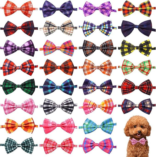 Plaid Dog Bow Ties Bulk 30 Pcs Adjustable Dogs Bow Ties for Small Cats Assorted Plaid Dog Bowties Grooming Party S