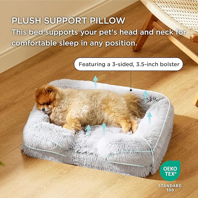 Bedsure Small Orthopedic Dog Bed - Washable Calming Dog Sofa Beds for Small Dogs, Supportive Foam Pet Couch Bed with Removable Washable Cover, Waterproof Lining and Nonskid Bottom Couch, Misty Grey