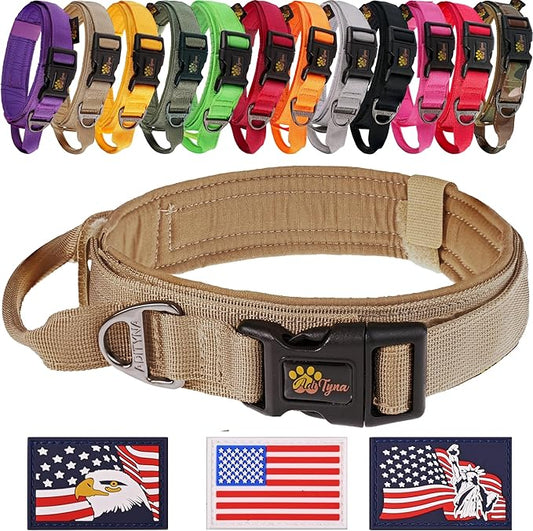 ADITYNA - Tactical Dog Collar for Large Dogs - Soft Padded, Heavy Duty, Adjustable Dog Collar with Handle for Training and Walking