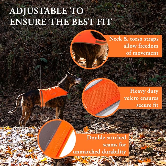 Lite Dog Vest. Coverage to Mid Back. Reflective Hi Visibility Blaze Orange Fluorescent Fabric Helps to Keep Them in Sight and Safe On and Off Leash. X-Small