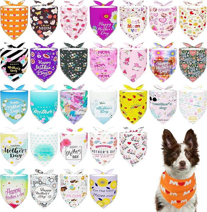 30 Pack Mothers Day Dog Bandanas Bulk for Large Dogs Breed 33 Inch Love Mom Extra Large Dog Bandanas XL Best Mom Dogs Bandana Grooming L