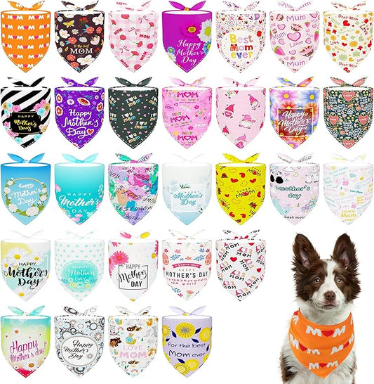 30 Pack Mothers Day Dog Bandanas Bulk for Large Dogs Breed 33 Inch Love Mom Extra Large Dog Bandanas XL Best Mom Dogs Bandana Grooming L