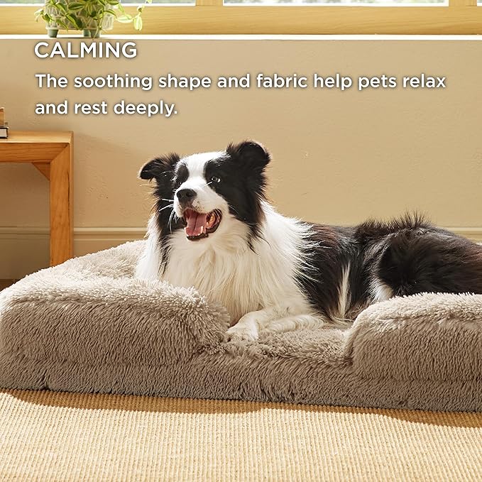 Bedsure Orthopedic Dog Bed for Large Dogs - Big Calming Washable Dog Sofa Beds Large, Supportive Foam Pet Couch Bed with Removable Washable Cover, Waterproof Lining and Nonskid Bottom, Taupe