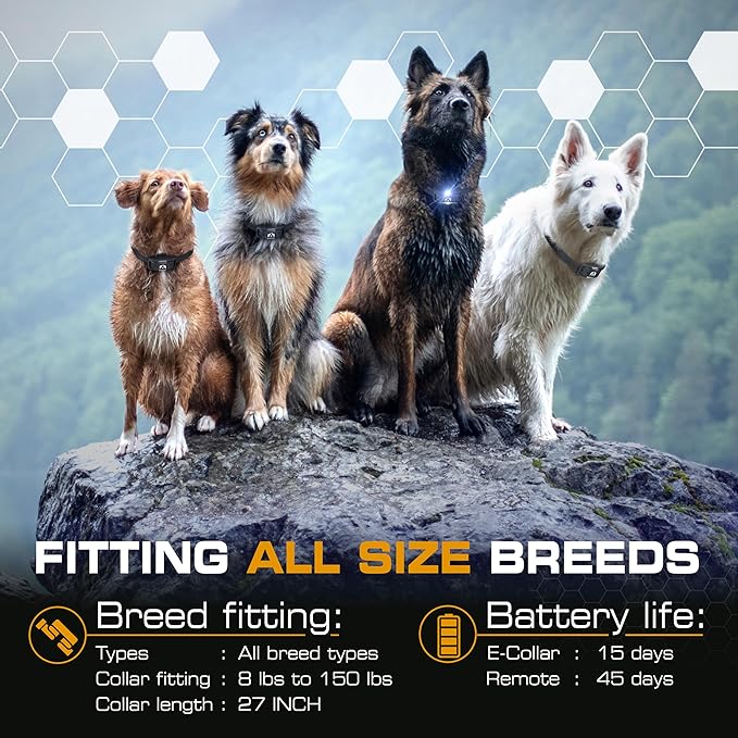 INVIROX Shock Collar for Dogs [Ultra K9] 124 Training Levels, 4 Powerful Modes with Night-Light and ¾ Mile Range 100% Safe Dog Training Collars for Large Dogs IP67 Waterproof E Collar
