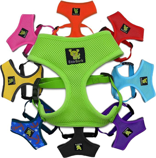 EcoBark Dog Harness - Eco-Friendly Max Comfort Harnesses - Luxurious Soft Mesh Halter - Over The Head Harness Vest- No Pull and No Choke for Puppy, Toy Breeds & Small Dogs (Medium, Green)