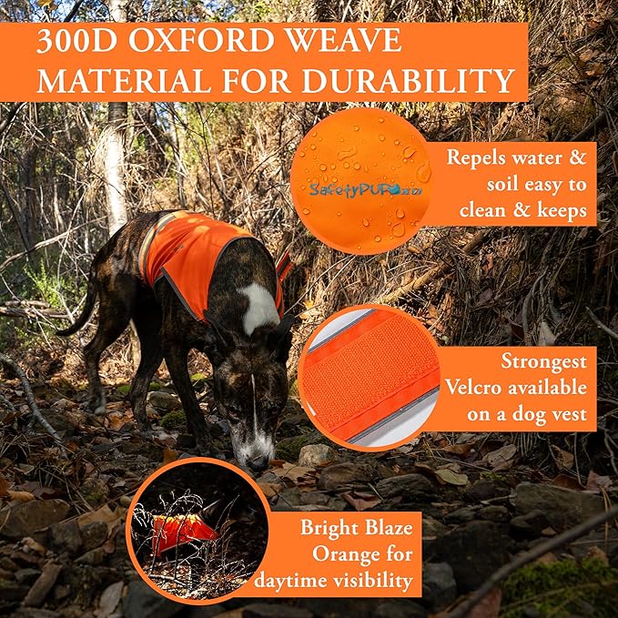 Lite Dog Vest. Coverage to Mid Back. Reflective Hi Visibility Blaze Orange Fluorescent Fabric Helps to Keep Them in Sight and Safe On and Off Leash. X-Small