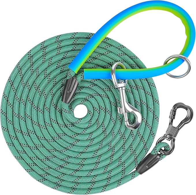NTR Long Dog Leash, 50FT Check Cord with with 2 Swivel Hooks and Soft Rubber Handle for Pink Leash for Small Medium and Large Dogs Walking Training Hiking Camping Playing-Teal