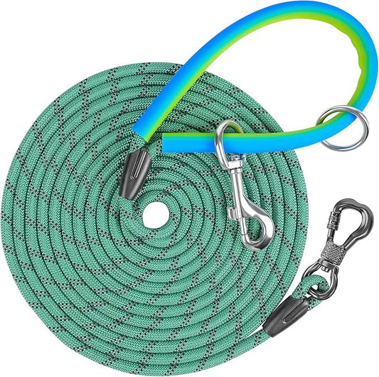 NTR Long Dog Leash, 50FT Check Cord with with 2 Swivel Hooks and Soft Rubber Handle for Pink Leash for Small Medium and Large Dogs Walking Training Hiking Camping Playing-Teal