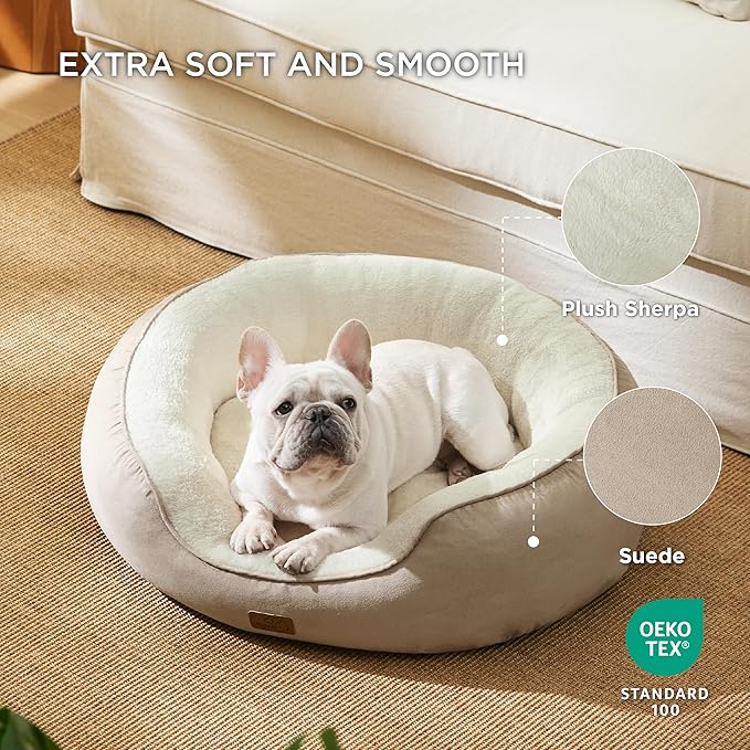 Bedsure Dog Bed for Medium Dogs - Round Washable Medium Pet Bed, Anti-Slip Donut Fluffy Plush Indoor Fur Cat Bed, 30 inches, Camel