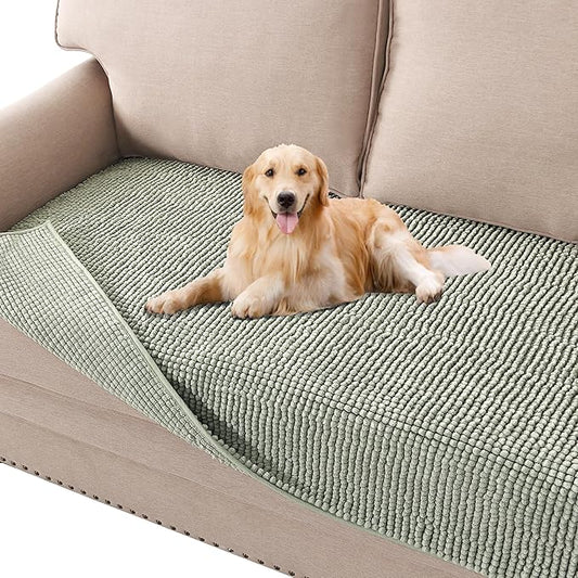 H.VERSAILTEX Plush Chenille Dog Bed Cover Thick Soft Loveseat Cover for 2 Cushion Couch Anti Slip Couch Cover Furniture Protector for Dog, Pet, Cat (35" x 62", Sea Foam)