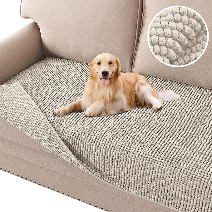 H.VERSAILTEX Plush Chenille Dog Bed Cover Thick Soft Loveseat Cover for 2 Cushion Couch Anti Slip Couch Cover Furniture Protector for Dog, Pet, Cat (35" x 62", Island Fossi)