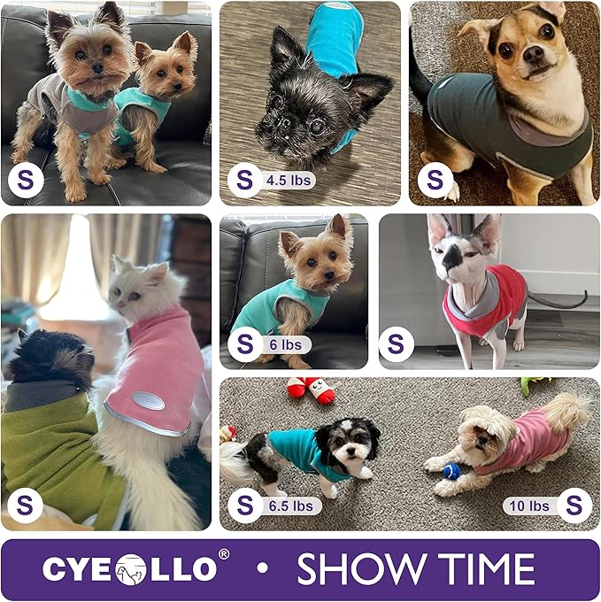 cyeollo 2 Pack Dog Sweaters Stretchy Fleece Sweatshirt with Reflective Stripe Pullover Stretchable Sweater Dog Clothes for Small Puppy Dogs Cats Size S Green & Grey