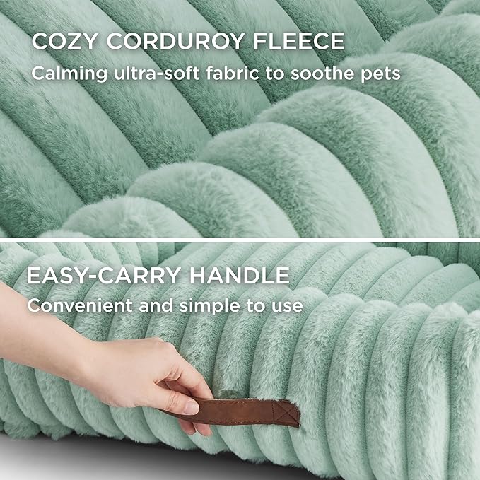 Bedsure Washable Dog Bed for Large Dogs - Cute Furry Puppy Beds, Rectangle Orthopedic Corduroy Fleece Pet Beds with Removable Zipper Cover, 36x27x8inches, Green