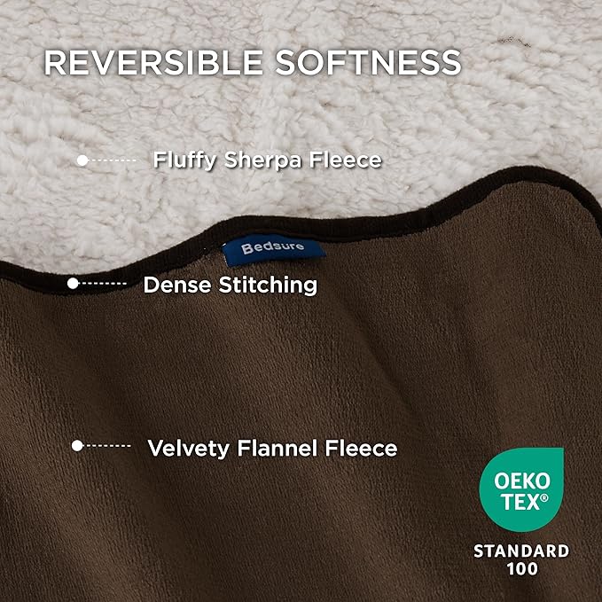 Bedsure Waterproof Dog Blankets for Large Dogs - Large Cat Blanket Washable for Couch Protection, Sherpa Fleece Puppy Blanket, Soft Plush Reversible Throw Furniture Protector, 40x50, Coffee Brown