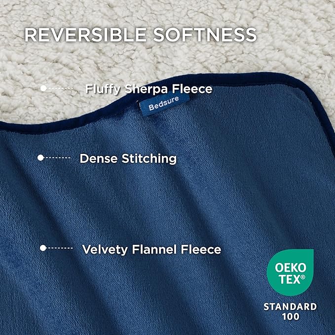 Bedsure Waterproof Blanket for Bed - Sherpa Fleece Waterproof Dog Blankets for Large Dogs, Pet Blankets for Bed/Couch/Dog Crate, Soft Plush Reversible Furniture Protector, King Size, 108"x86", Blue