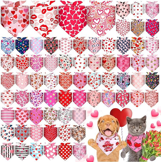 Reginary 72 Packs Valentine‘s Day Dog Bandanas Heart Adjustable Pet Bandanas Triangle Scarf Dog Bibs for Pet Costume Accessories (Heart)
