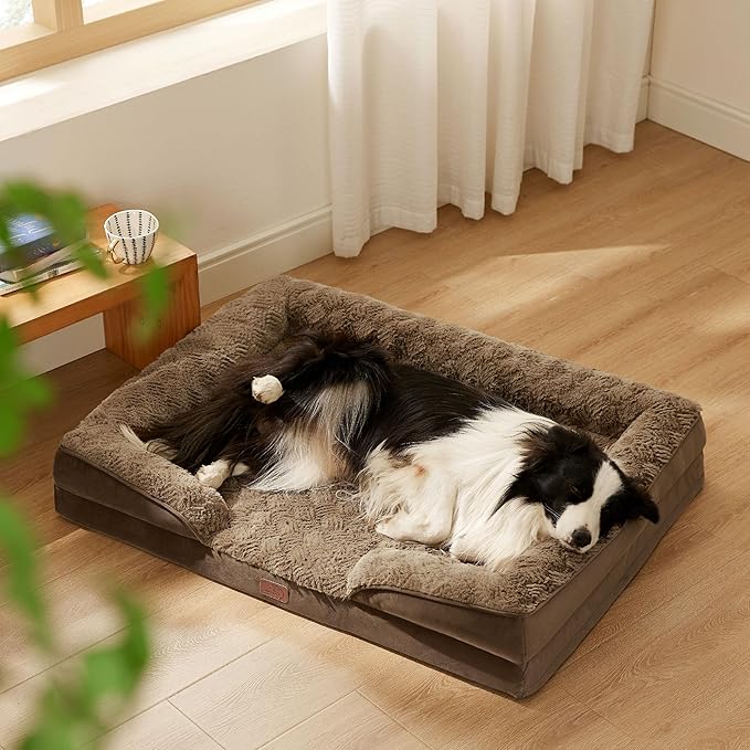 Bedsure Orthopedic Dog Beds Large Sized Dog - Washable Large Dogs Bed Waterproof, Big Comfort Pet Couch with Washable Removable Cover, Supportive Foam Pets Sofa with Nonskid Bottom, Plush-Brown