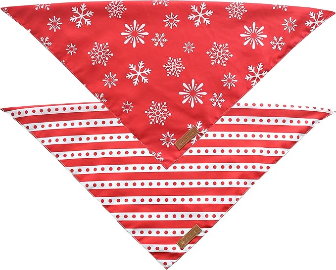 Realeaf Christmas Dog Bandanas 2 Pack, Snowflake and Dot Bandana, Reversible Triangle Scarves for Dogs Cats Pets, Premium Durable Fabric, Adjustable Fit, Multiple Sizes Offered (Small)