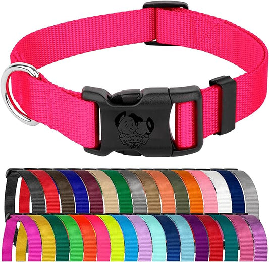 Country Brook Petz - American-Made Dog Collar for Large, Medium, and Small Dogs and Puppies - Deluxe Heavy Duty Nylon in 33 Dazzling Colors (Extra Large, 1 Inch Wide, Hot Pink)