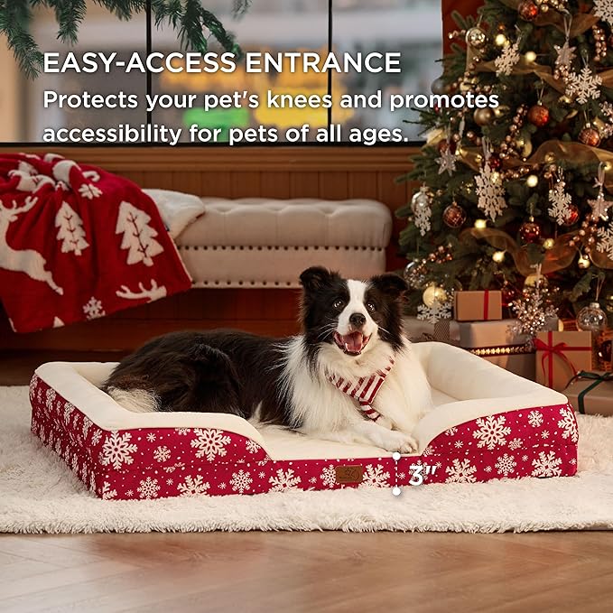 Bedsure Orthopedic Dog Beds Large Sized Dog - Washable Large Dogs Bed Waterproof, Big Comfort Pet Couch with Washable Removable Cover, Supportive Foam Pets Sofa with Nonskid Bottom, Amber Noel-Red