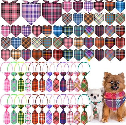 72 Pcs Dog Bandanas Tie Set Summer Bulks Pet Scarves with Assorted Plaid Pattern Adjustable Cute Dog Triangle Scarfs Neck Ties for Holiday Birthday Accessories