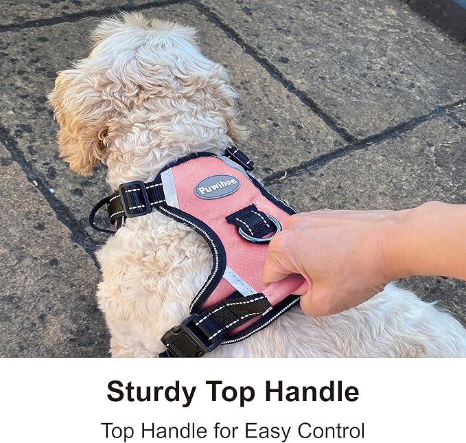 No Pull Dog Harness, Reflective Walking Dog Harness with Easy Control Handle and Front & Back Clips,Adjustable Breathable Soft Padded Dog Vest Harness for Large Medium Small DogsPink,M