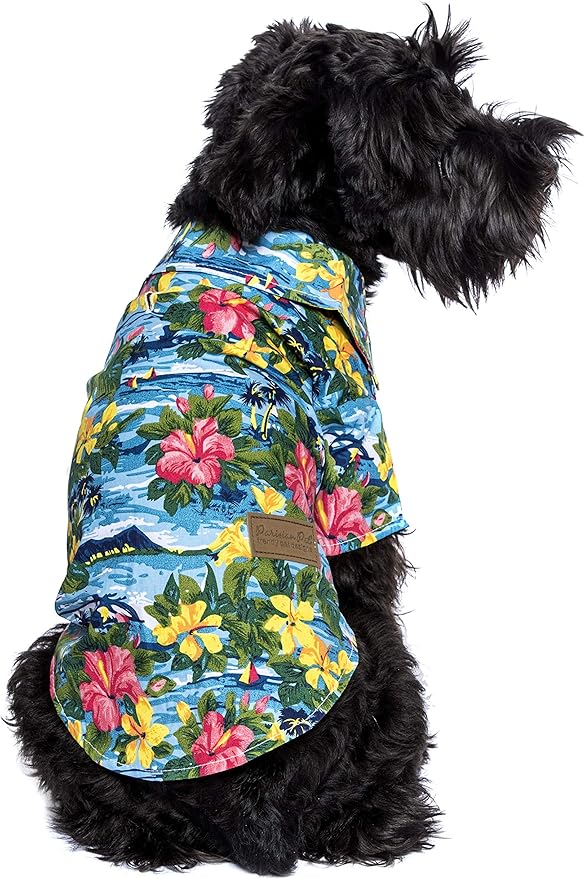 Parisian Pet Hawaiian Dog Shirt - Cotton Summer Dog Clothes - Stylish Beach Outfit - Hook & Loop Closure - Machine Washable XXL