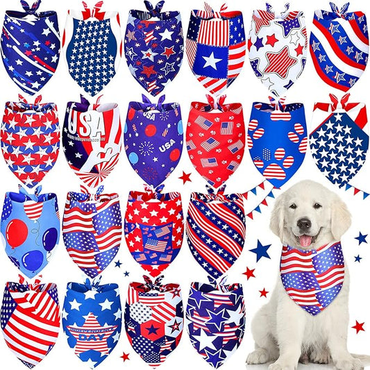 Eccliy 20 Pcs 4th of July Dog Bandanas for Pets Memorial Day Dog Bandanas Gifts Independence Day Pet Scarf Washable Triangle Bibs American Flag Patriotic Adjustable Pet Kerchief for Cat