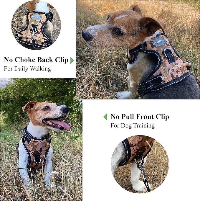 No Pull Dog Harness, Reflective Walking Dog Harness with Easy Control Handle and Front & Back Clips,Adjustable Breathable Soft Padded Dog Vest Harness for Large Medium Small Dogs, Camo,S