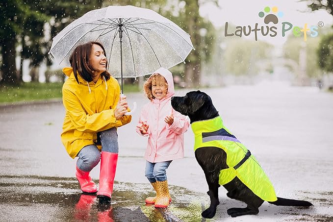 Dog Rain Coat - Waterproof, Reflective, Bright Yellow with Harness Hole (M, Yellow)