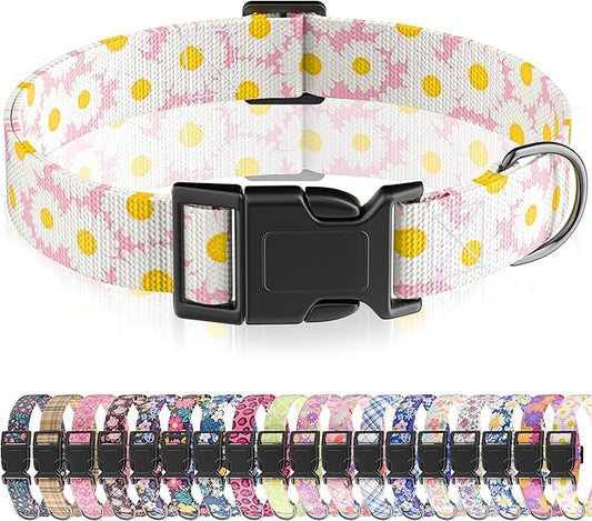 Dog Collar, Daisy Floral Puppy Collar for Boys Girls Small Medium Large Dogs, Adjustable Soft Pet Collar Fancy Floral with Quick Release Buckle for Males Females, Pink Daisy,XS