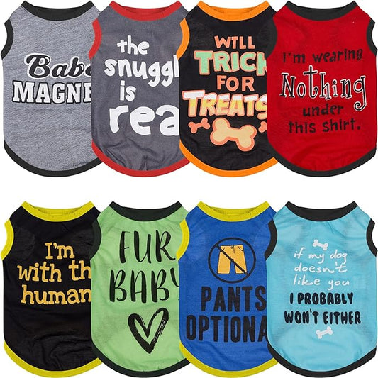 Saintrygo 8 Pieces Dog Shirts Pet Printed Clothes with Funny Letters Summer Pet T Shirts Cool Puppy Breathable Dog Outfit Soft Sweatshirt Cats(Classic Pattern,Small)