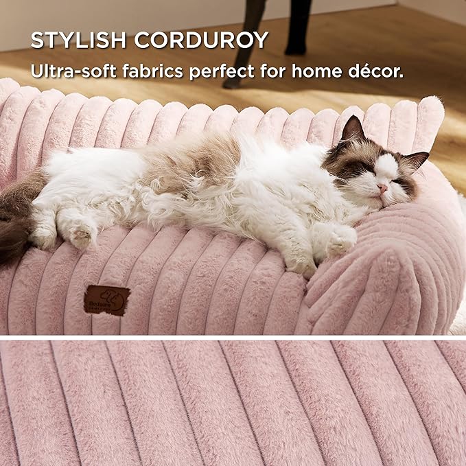 Bedsure Cute Dog Couch - Fluffy Dog Sofa with Premium Soft Corduroy Fleece, Washable Cover, Supportive for Medium Large Dogs, 36in, Blush Pink