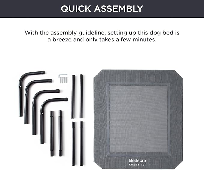 Bedsure Elevated Raised Cooling Cots Bed for Large Dogs, Portable Indoor & Outdoor Pet Hammock with Skid-Resistant Feet, Frame with Breathable Mesh, Grey, 49 inches