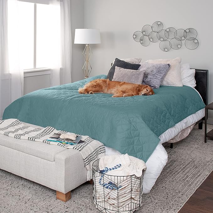Furhaven Waterproof & Non-Slip Full Size Mattress Cover Protector for Dogs & Cats, Washable, For Beds, Couches, & Car Seats - Quilted Twill Blanket Mattress Cover - Nile Blue, Medium/Full Size
