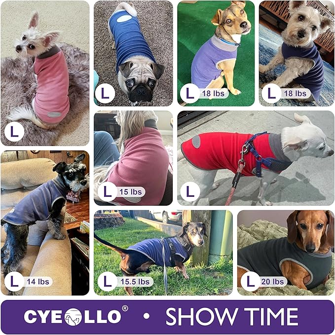 cyeollo 2 Pack Fleece Dog Sweater Stretchy Pullover Soft Dog Jacket with Reflective Stripe Lightweight Sweatshirt Pet Clothes Coats for Small Dogs Grey & Blue