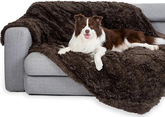 gogobunny Waterproof Dog Blanket for Large Dogs, Cats, Puppy, Reversible Faux Fur Pet Throw Blanket, Washable, Calming Furniture Protection for Sofa Bed (33x77 Inch (Pack of 1), Chocolate)
