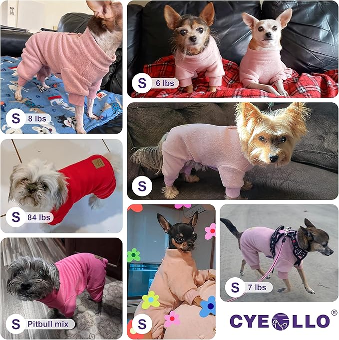 cyeollo Fleece Dog Pajamas Warm Dog Winter Coat Thermal Soft Pjs Small Dog Onesie Stretchy Jumpsuit Doggie Pet Clothes Outfits Cat Apparel, Pink S