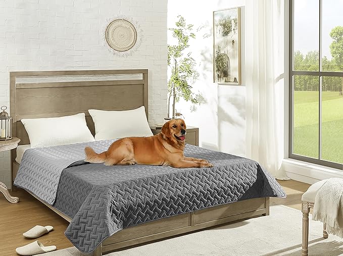 gogobunny 100% Double Sided Waterproof Dog Blanket Soft Pet Bed Cover Reversible Protect Furniture Couch Sofa Car for Puppy Cat Kids (Dark Grey/Light Grey, 52x82 Inch (Pack of 1))