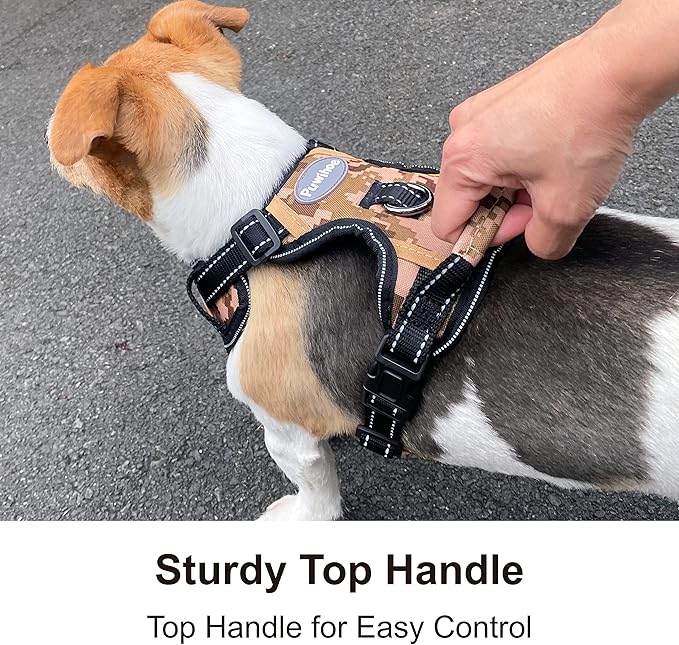 No Pull Dog Harness, Reflective Walking Dog Harness with Easy Control Handle and Front & Back Clips,Adjustable Breathable Soft Padded Dog Vest Harness for Large Medium Small Dogs, Camo,S