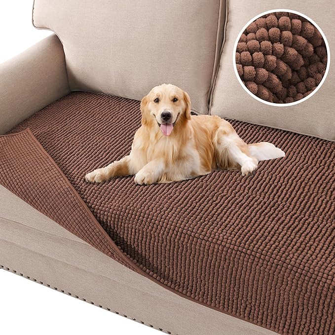H.VERSAILTEX Plush Chenille Dog Bed Cover Thick Soft Loveseat Cover for 2 Cushion Couch Anti Slip Couch Cover Furniture Protector for Dog, Pet, Cat (35" x 62", Caramel)