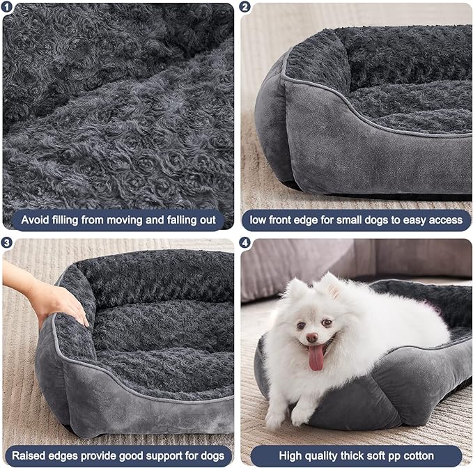 JOEJOY Rectangle Dog Bed for Large Medium Small Dogs Machine Washable Sleeping Dog Sofa Bed Non-Slip Bottom Breathable Soft Puppy Bed Durable Orthopedic Calming Pet Cuddler, Multiple Size, Grey