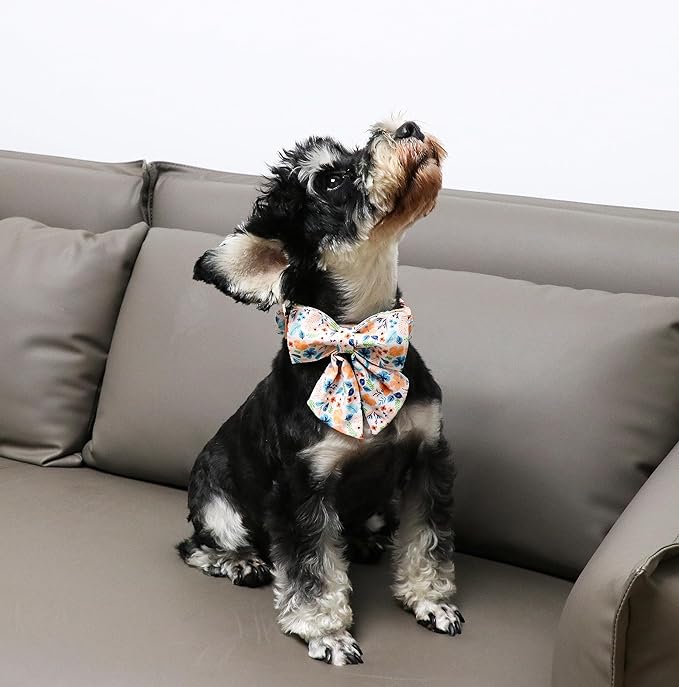 Unique Style Paws Cotton Dog Collar with Bow Floral Plaid Colorful Dog Collar with Bow Tie for Small Medium Large Dogs Pets Gifts