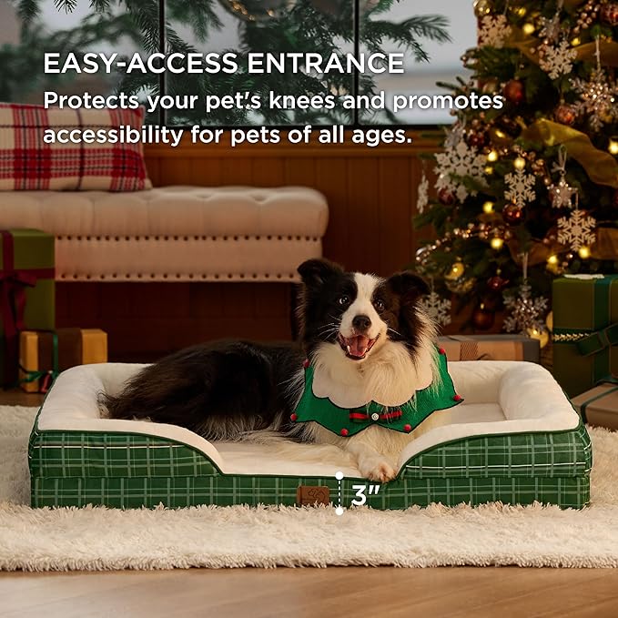 Bedsure Orthopedic Dog Beds Large Sized Dog - Washable Large Dogs Bed Waterproof, Big Comfort Pet Couch with Washable Removable Cover, Supportive Foam Pets Sofa with Nonskid Bottom, Holly Plaid